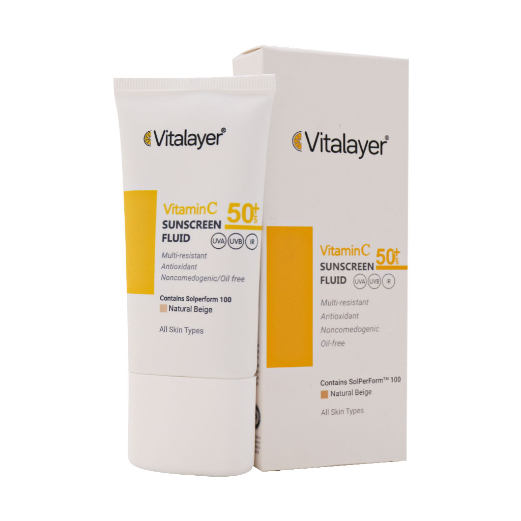 کرم ضد آفتاب حاوی ویتامین c ویتالیر (بی رنگ) VITAMIN C SPF 50+ SUNSCREEN FLUID INVISIBLE VITALAYER