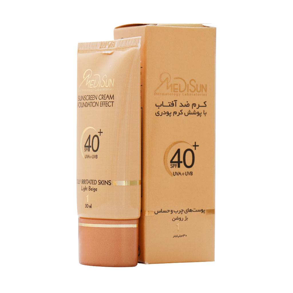 کرم ضد آفتاب با پوشش کرم پودر مناسب پوست های چرب و حساس بژ طبیعی مدیسان MEDISUN CREAM FOUNDATION FOR OILY AND IRRITATED SKINS