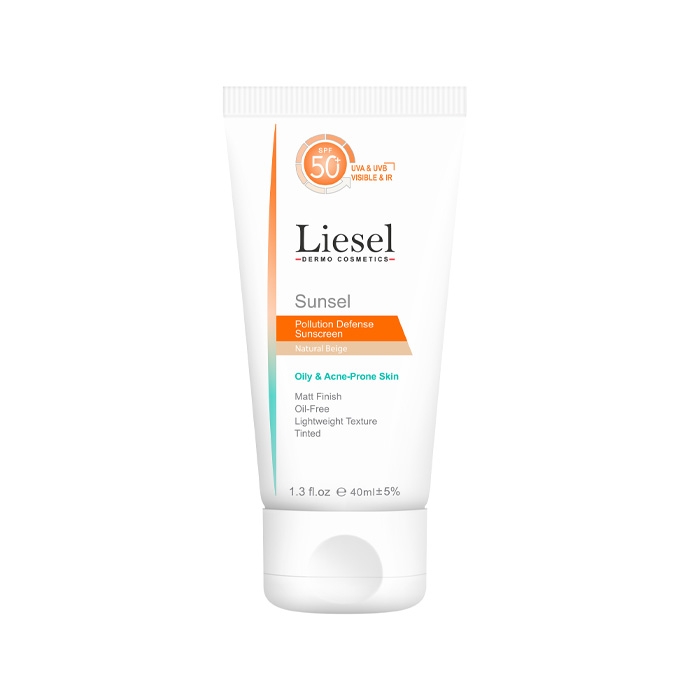 ضد آفتاب رنگی بژ طبیعی پوست چرب لایسل  LITINTED SUNSCREEN SPF50 OILY & ACNE PRONE SKIN NATURAL BEIGE LIESEL