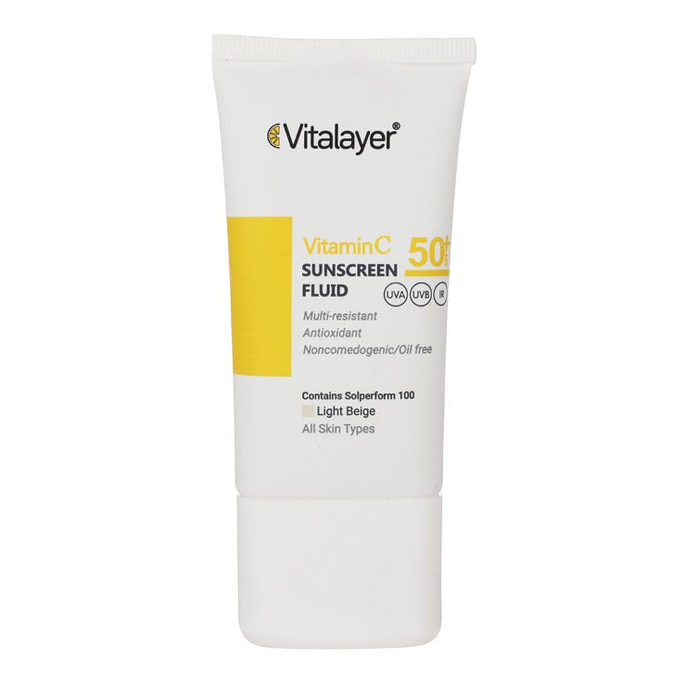 فلوئید ضد آفتاب حاوی ویتامین c ویتالیر بژ روشن VITAMIN C SPF 50+ SUNSCREEN FLUID LIGHT BEIGE VITALAYER