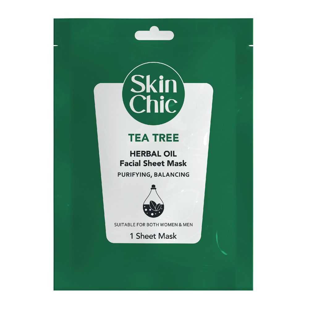ماسک صورت ورقه ای درخت چای با عصاره روغن گیاهی اسکین شیک Tea Tree And Herbal Oil Facial Sheet Mask SKIN CHIC