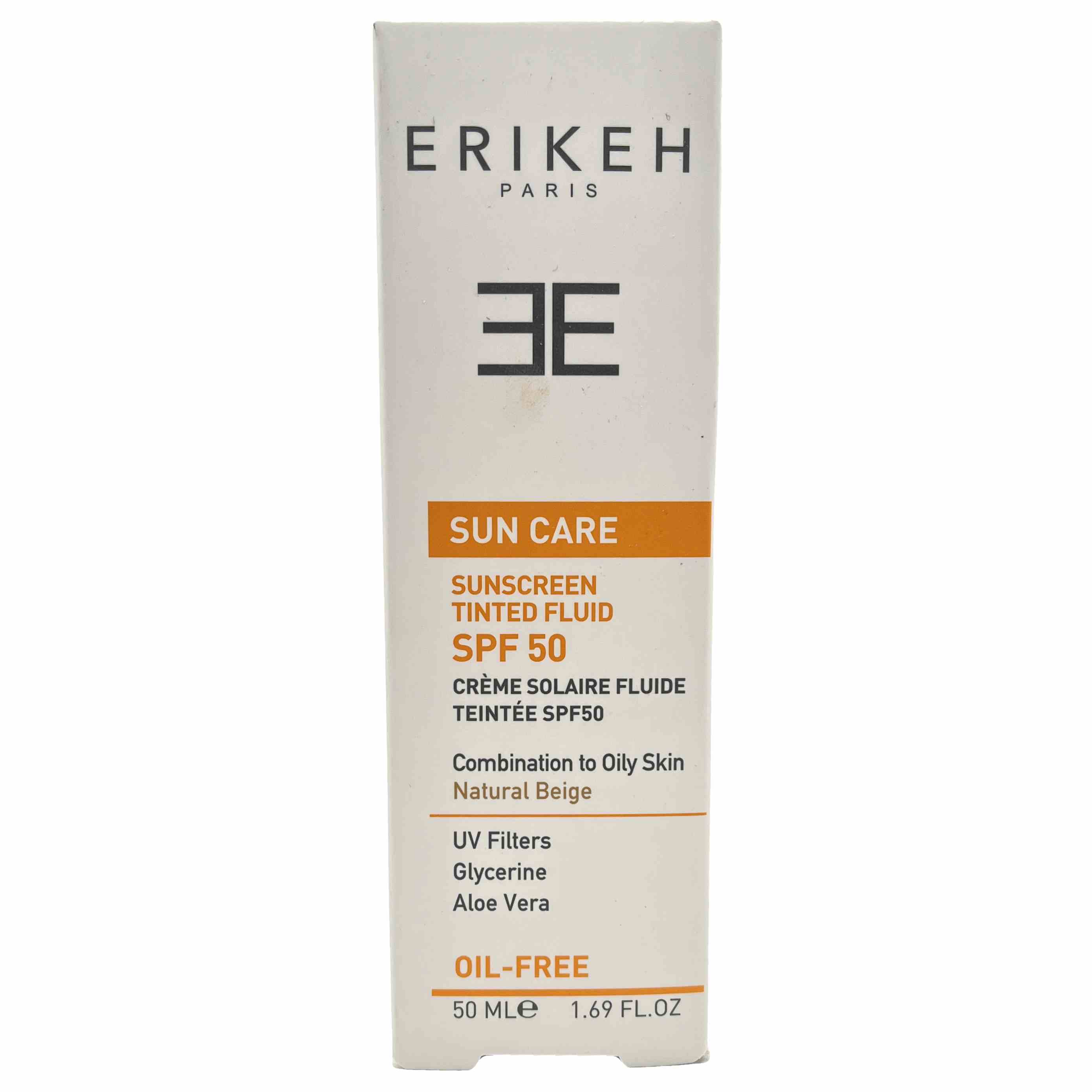 فلوئید ضد آفتاب بژ طبیعی و فاقد چربی spf50 اریکه Erike Tinted Sunscreen Oil Free Tinted