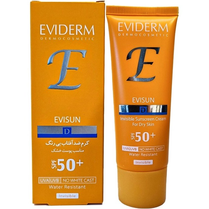 کرم ضد آفتاب بی رنگ پوست خشک SPF50 اویدرم Evisun Sun Screen Cream For Dry Skin