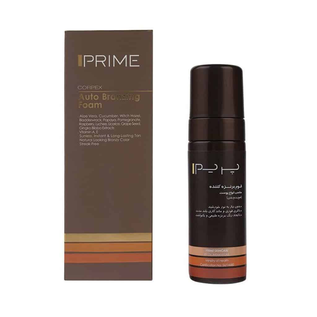 فوم برنزه کننده صورت و بدن انواع پوست پرایم Prime Corpex Auto Bronzing Foam
